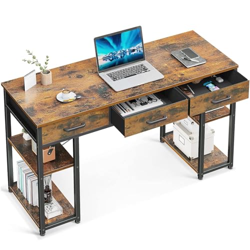 ODK Office Small Computer Desk: Home Table with Fabric Drawers & Storage Shelves, Modern Writing Desk, Vintage, 48"x16" - color: Vintage