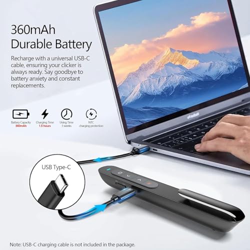 Norwii N76 Bluetooth Presentation Clicker for PowerPoint Presentations - color: Red - Rechg. - USB-A&BLE