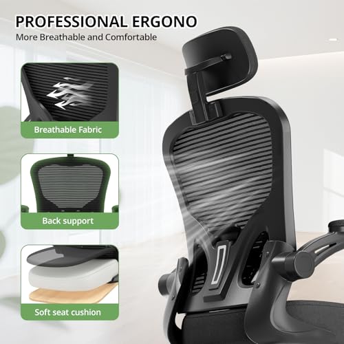 Office Chair Ergonomic Desk Chair, 330LBS Capacity, High Back Computer Chair for Long Hours Comfortable, Rolling Swivel Executive Task Chair for Home Office with Flip-up Armrests, Black - color: Black