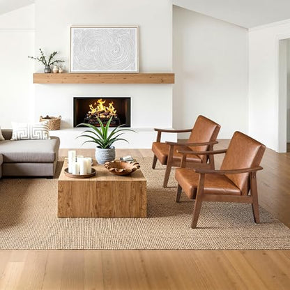 Yaheetech Accent Chairs Set of 2, Mid-Century Armchairs, Light Brown - color: Light Brown
