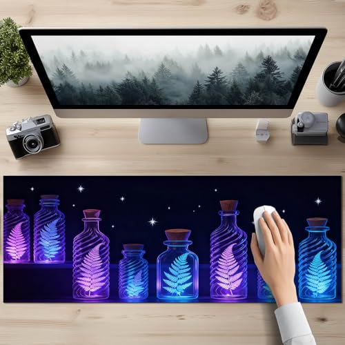 HOMETITUTE Large Mouse Pad 31.5x11.8 Inch Gaming Mousepad Glowing Fern Art Non-Slip Keyboard Desktop Protector Mat XL Mouse Pad for Home Office Laptop Wireless Mice Accessories - color: Glowing Fern Art