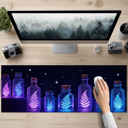HOMETITUTE Large Mouse Pad 31.5x11.8 Inch Gaming Mousepad Glowing Fern Art Non-Slip Keyboard Desktop Protector Mat XL Mouse Pad for Home Office Laptop Wireless Mice Accessories - color: Glowing Fern Art