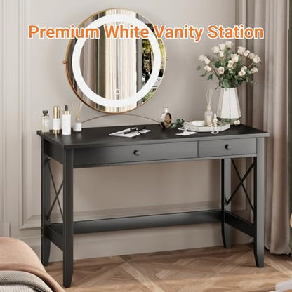 JSB 43.3 Inch Black Computer Desk with 2 Drawers for Home Office Bedroom - color: Black, size: 43.3 inch