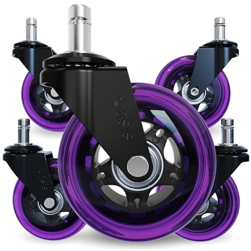 The Office Oasis Original Roller Style Office Chair Wheels (As Seen On PBS) - Smooth & Quiet Casters - Safe for Hardwood Floors & Carpet - Easy Installation with Universal Fit - Set of 5 - Purple - color: Purple