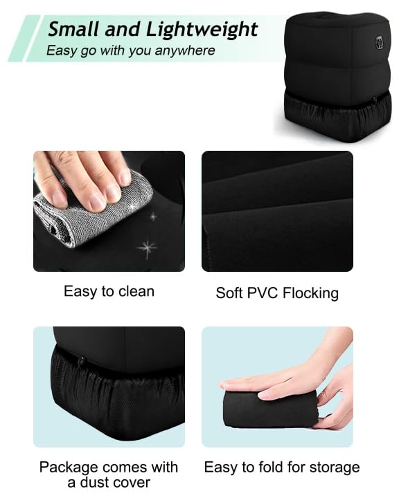 Inflatable Travel Foot Rest Pillow, Kids Airplane Bed, Adjustable 3 Layers Height Leg Rest Pillow, Adults Travel Essentials Great for Airplane, Office, Home, Trains, Cars (Black) - color: Black