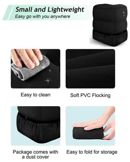 Inflatable Travel Foot Rest Pillow, Kids Airplane Bed, Adjustable 3 Layers Height Leg Rest Pillow, Adults Travel Essentials Great for Airplane, Office, Home, Trains, Cars (Black) - color: Black