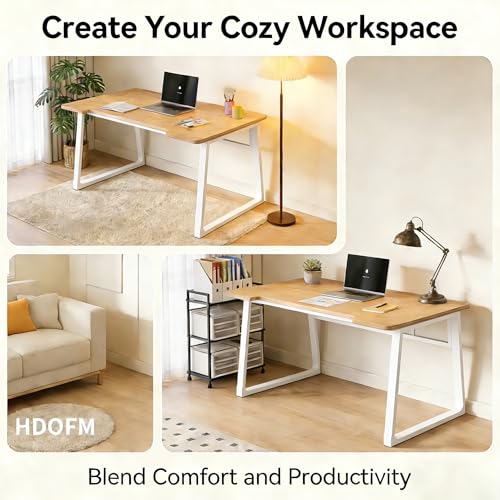 Computer Desk 39.4 Inch Small Office Desk with Wood Top and Metal Frame, Study Writing Desk for Home, Bedroom, Gaming, U-Shaped Leg Design, Modern Simple - color: Frame：white/Board：teak