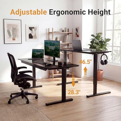 YDN Glass Standing Desk with Drawers 55x24 Inch Black - color: Black, size: 55 Inch