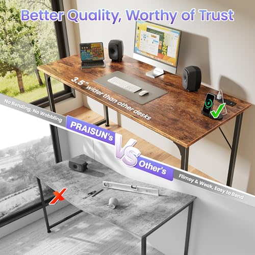 PRAISUN 55 X 20 Inch Computer Desk, Power Outlets, USB-C, Rustic Brown - color: Rustic Brown, size: 55inch