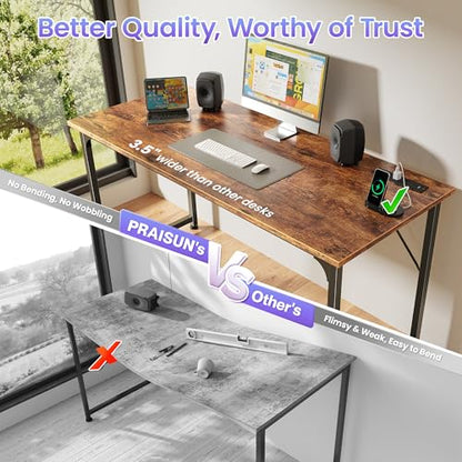 PRAISUN 55 X 20 Inch Computer Desk, Power Outlets, USB-C, Rustic Brown - color: Rustic Brown, size: 55inch