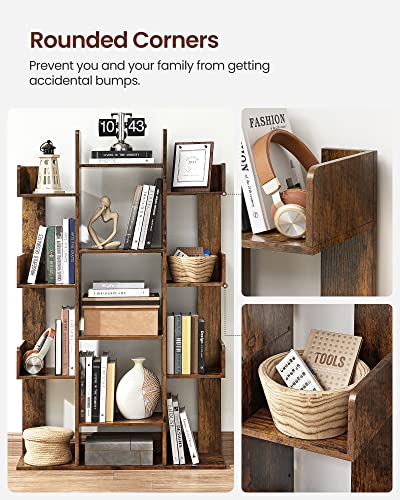 VASAGLE Bookshelf with 13 Storage Shelves, 9.8 x 33.9 x 55.1 Inches - color: Rustic Brown, style: 5-Tier (33.9"W)