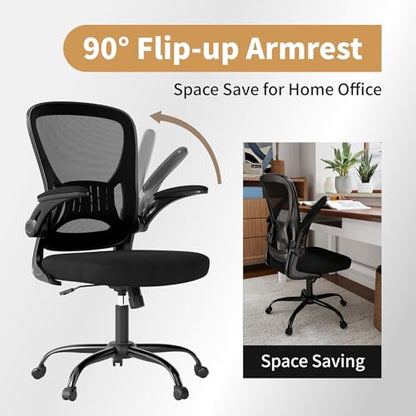 Youhauchair Office Chair Set of 6, Ergonomic Home Office Desk Chairs with Flip-up Arms and Lumbar Support, Height Adjustable, Black - color: Black, size: Set of 6
