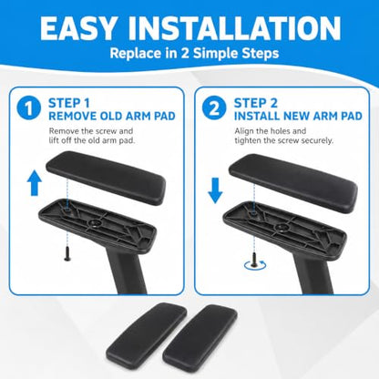 Arm Pads Caps Replacement Compatible with Haworth Zody Office Chair, 1 Pair | Black Chair Armrest Pads with Soft Polyurethane Surface for Daily Comfort; Easy Screw-On Installation, Screws Not Included