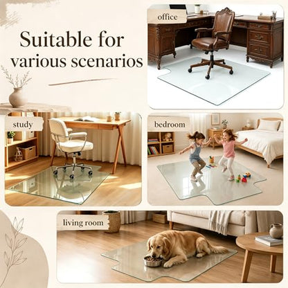 36x47 Upgraded Irregular Tempered Glass Chair Mat, Smooth Rolling Floor Mat for Carpet & Hardwood Floor, Universal Anti Scratch Office Computer Chair Mat,Durable Glass for Home and Floor Protection