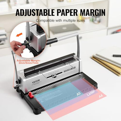 VEVOR Coil Binding Machine, Manual Book Maker 34-Holes Binding 120 Sheets, Punch Binder with Adjustable Side Margin, for Letter Size, A4, A5 - style: Coil Binding