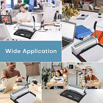 MYFULLY Comb Binding Machine, 21-Holes, 450 Sheets, Paper Punch Binder with Starter Kit 100 PCS PVC Comb Bindings Perfect for Letter Size, A4, A5 or Smaller Sizes Office Documents