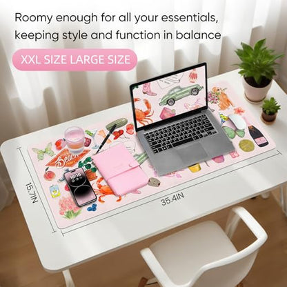 Desk Mat, Pink Leather Desk Pad Blotter Protector, XXL Large Mouse Pad,Computer Laptop Mouse Pads for Desktop,Waterproof Writing Anti-Slip Mousepad for Office and Home I Cute Funny Stickers - color: Cute Funny Stickers