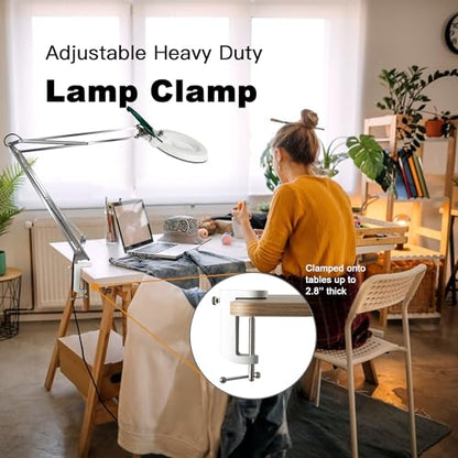 10X Magnifying Glass with Light and Stand,LED Dimmable Lighted Desk Lamp with Clamp,Magnifier Hands Free-Adjustable Stainless Steel Bracket,for Crafts Hobbies Reading Painting Sewing Close Work - style: Minimalist