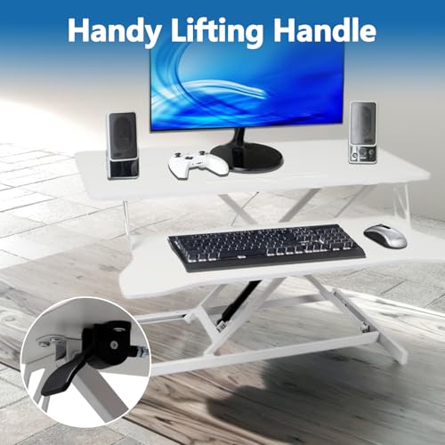 Standing Desk Converter, 32" Wide Height Adjustable Sit Stand Up Desk Riser with Keyboard Tray, Desktop Workstation Riser for Home Office Computer Laptop, Particle Board (White) - color: White