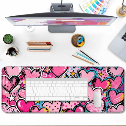 Pink Heart Star Large Mouse Pad & Desk Mat for Game, Office & Home | 31.5"x11.8"x0.12", HD Print, Long, Extended, Ultra-Smooth Surface, Non-Slip Rubber Base, Stitched Edges, Office Accessories - color: Xk06
