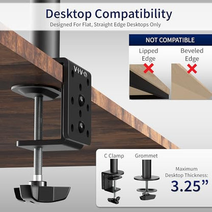 VIVO Single 13 to 38 inch Ultrawide Monitor Arm Desk Mount, Regular Screens up to 32 inches, 22 lbs capacity, Fully Adjustable Stand with C-Clamp and Grommet Base, Black, STAND-V001 - color: Black, size: 16" tall