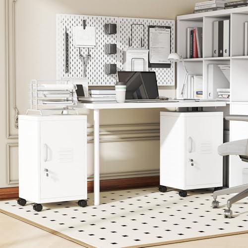 PAOFIN Metal Mobile File Cabinet with Lock,Under Desk Metal Vertical Filing Cabinets with Shelf and Wheels for Home Office Organizer Letters/Legal Size, White (Required Assembly) - color: White, size: 1 door with Wheels-24.4"