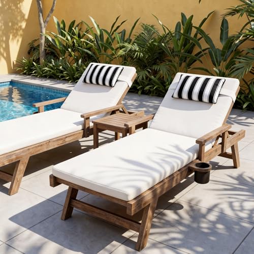 Outdoor Lounge Chair Headrest Pillow 16x11 Inch, Black Striped Waterproof Lumbar Pillows with Insert Adjustable Elastic Strap, Neck Attachment for Recliner Patio Beach Pool Office, 2 Pack - color: Black Striped