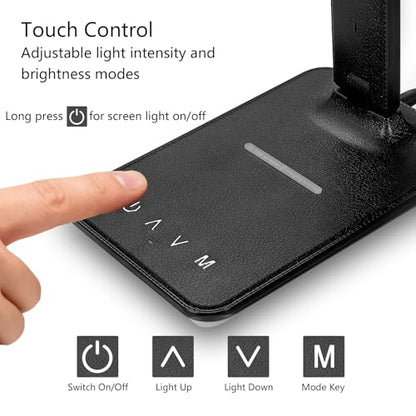 Desk Lamp with Wireless Charger, Table Lamp with USB Port, Eye-Caring Dimmable Touch Control, Clock Display, Adjustable Foldable Arm, 5 Brightness & 3 Color Modes, Home Office Study