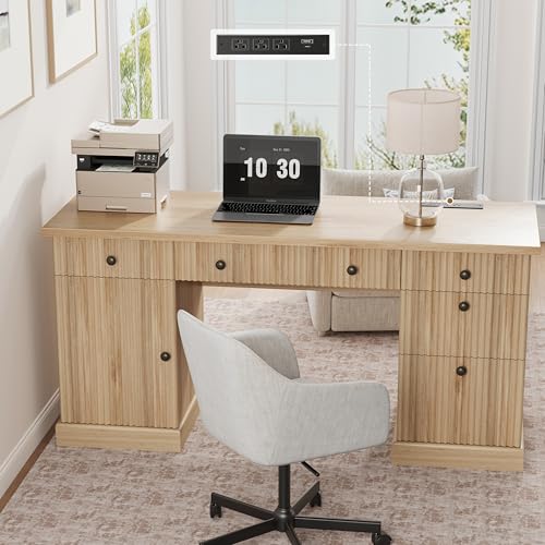 Garvee 60" Office Desk with Storage & Drawers for Home Office, Oak - color: Oak, size: 21.6"D x 60"W x 30"H