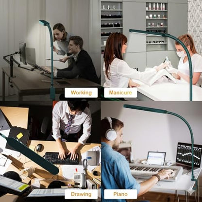 SKYLEO LED Desk Lamp - Desk Light for Home Office - Flexible Gooseneck - 5 Color Modes X 11 Brightness Levels - 1300LM - Timmer & Memory Function - 12W Clip on Light - Green - style: Green gooseneck