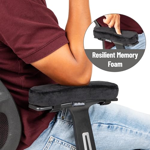 Mind Reader Air-Cloud Memory Foam Armrest Pads, Office & Gaming Chair Arm Rests, Elbow Support with Washable Cover, Black - size: Armrest