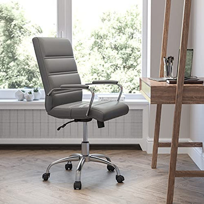 Flash Furniture Mid-Back LeatherSoft Executive Office Chair, Gray/Chrome - color: Gray/Chrome Frame
