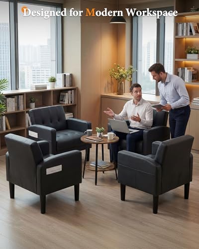 Black Leather Accent Chairs, Upholstered Tufted Armchairs for Living Room - color: Black, size: 30.9inch-2