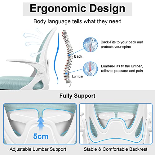Office Chair Ergonomic Desk Chair with Flip up Armrests Swivel Breathable Desk Mesh Computer Chair with Adjustable Lumbar Support and Height for Conference Room (Light Blue) - color: Light Blue