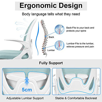 Office Chair Ergonomic Desk Chair with Flip up Armrests Swivel Breathable Desk Mesh Computer Chair with Adjustable Lumbar Support and Height for Conference Room (Light Blue) - color: Light Blue