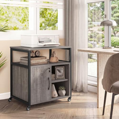 Rolling File Cabinet, Printer Stand with Charging Station (Grey) | Mobile Lateral Filing Cabinet | Adjustable Shelf & Metal Frame | Lockable Wheels | For Home Office & Small Space - color: Grey