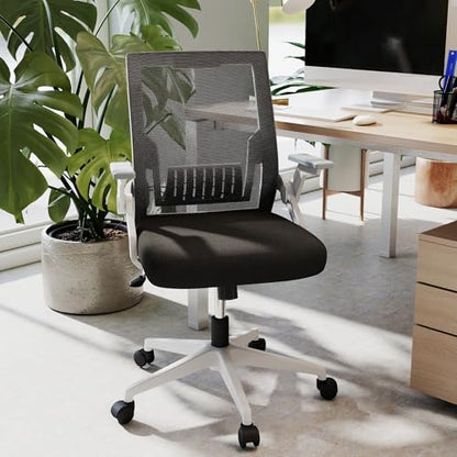 Ergonomic Office Chair with Flip-Up Arms, Small Desk Chair with Breathable Mesh Back, Home Office Desk Chair that Saves Space, Compact Swivel Computer Chair - color: White