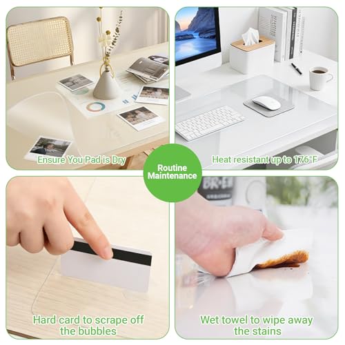 Large Clear Desk Mat, 36"x16", Office Desk Protector | Anti-Slip, Waterproof, Scratch Resistant, Safe Round Edge, Odorless, Easy Clean, Prevents Vanity Cosmetics & Pet Bowl stains - size: 36" x 16"