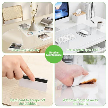 Large Clear Desk Mat, 31.5"x15.7", Office Desk Protector | Anti-Slip, Waterproof, Scratch Resistant, Safe Round Edge, Odorless, Easy Clean, Prevents Vanity Cosmetics & Pet Bowl stains - size: 31.5" x 15.7"