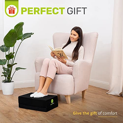 ErgoFoam Flat-Top Adjustable Foot Rest - High-Density Compression-Resistant Foam, Non-Slip, Black, Modern, Office - size: Large