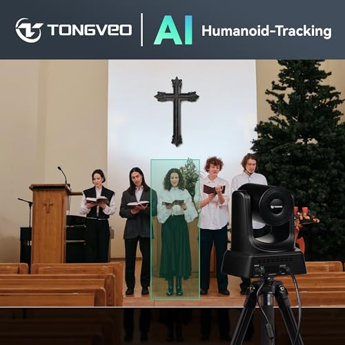 TONGVEO AI Wireless PTZ Camera System with Auto Tracking Built-in Receiver & Bluetooth Speakerphone, 5.8GHz 1080P 60fps Conference Camera with 3X Optical Zoom, for Church Zoom, OBS Meetings - color: black
