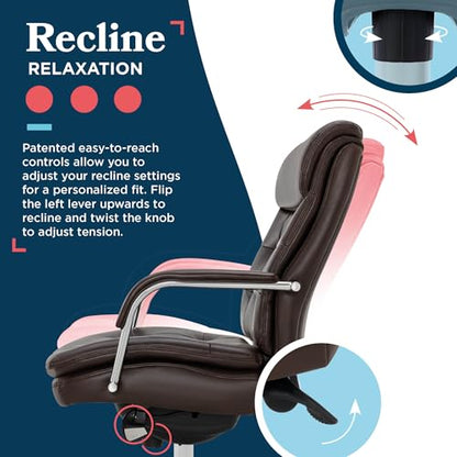 La-Z-Boy Sonata Executive Mid-Back Office Chair, Button-Tufted Seat and Back, Double-Layer Cushion, Padded Armrests, Ergonomic Computer DeskChair, Swivel Metal Base, Bonded Leather, Dark Brown/Chrome - color: Dark Brown and Chrome