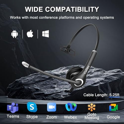 Callez Wired Computer Headset 3.5mm/USB-C Headset with Mic Noise Cancelling | Cell Phone Headphone for PC Laptop Mac iPhone 15/16/17 Samsung, Zoom Teams Call Center Home Office Work, in-line Controls