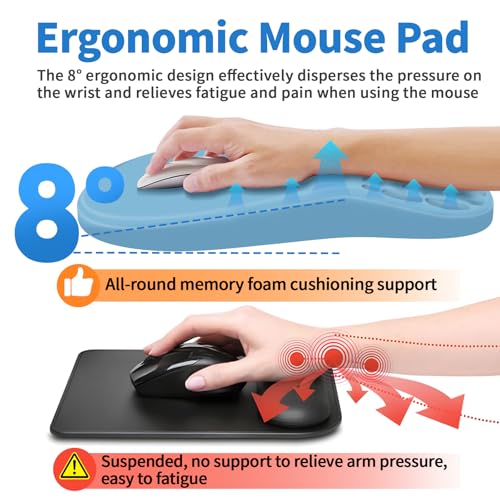YIWEI Ergonomic Mouse Pad with Wrist Rest for Carpal Tunnel Pain Relief - color: Blue