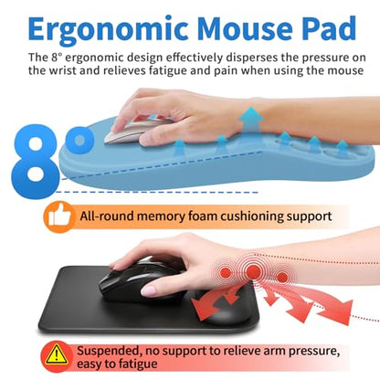 YIWEI Ergonomic Mouse Pad with Wrist Rest for Carpal Tunnel Pain Relief - color: Blue