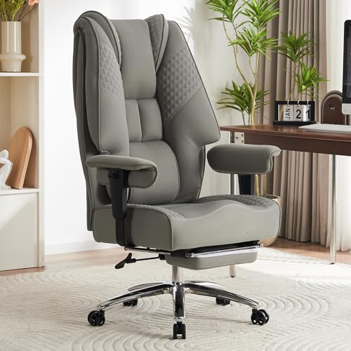 EXCEBET Big and Tall Office Chair 400lbs Wide Seat, Leather High Back Executive Office Chair with Foot Rest, Ergonomic Chairs Lumbar Support for Lower Back Pain Relief (Mesh Light Grey) - color: Mesh Light Grey