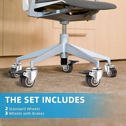 W B D WEIBIDA Office Chair Wheels with Brake Set of 5 Rubber Replacement Caster for Chair Wheels 2 Inch Heavy Duty Universal Wheel for Work, Desk and Gaming Chair Safe for All Floors - style: 2 IN Wheels with Brake