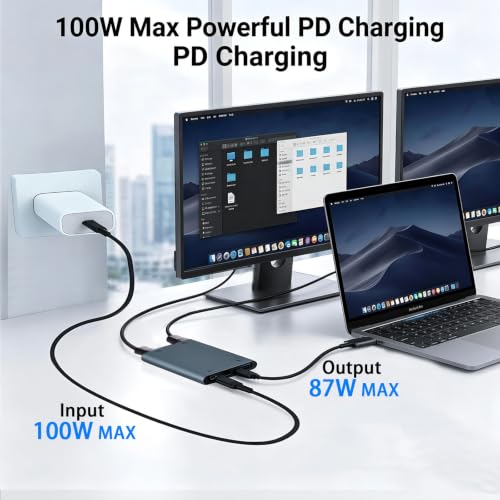 USB C to Dual HDTV Adapter, 4K@60Hz USB C Hub Multiport Adapter