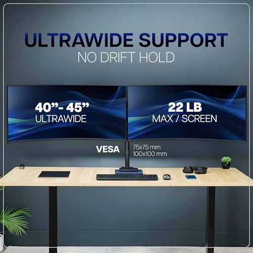 VIVO Premium Dual Ultra Wide LCD LED 40 to 45 inch Monitor Desk Mount, Heavy Duty, Adjustable Telescoping Arms, Flush Wall Setup, Fits 2 Screens, Black, STAND-TS45C - color: Black, size: 40" to 45"