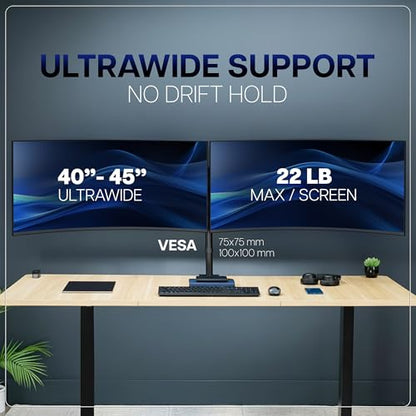VIVO Premium Dual Ultra Wide LCD LED 40 to 45 inch Monitor Desk Mount, Heavy Duty, Adjustable Telescoping Arms, Flush Wall Setup, Fits 2 Screens, Black, STAND-TS45C - color: Black, size: 40" to 45"